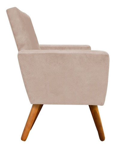 Poltrona Decorativa Nina Suede Com Encosto Alto Cor Bege