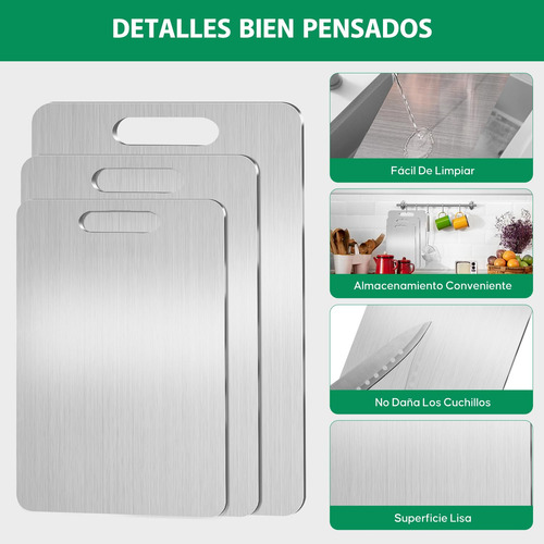 3 Piezas Tabla Para Picar Acero Inoxidable, Tablas Para