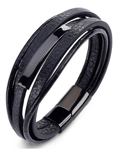 Pulsera De Cuero Negro Hombre Caballeros Moda 2019