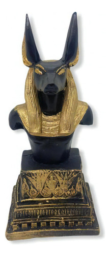 Escultura Busto Anúbis Preto Com Dourado 15,5 Cm Em Resina