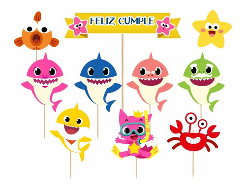 Cake Topper Baby Shark Adorno Torta Cumpleaños