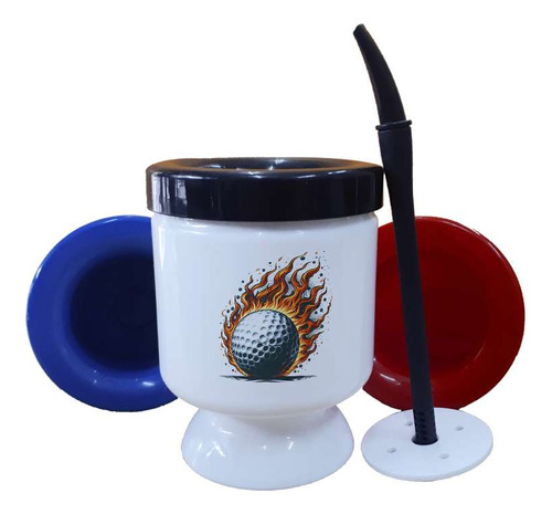 Mate Plastico Pelota De Golf Envuelta Fuego Llamas M2