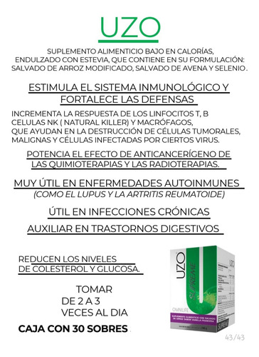Uzo (sabor Vainilla Francesa), 30 Sobres