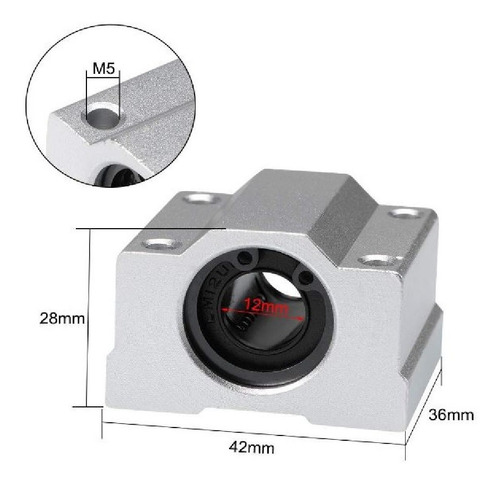 Pack 12 Scs12uu Pillow Block Alumínio Rolamento Linear 12mm