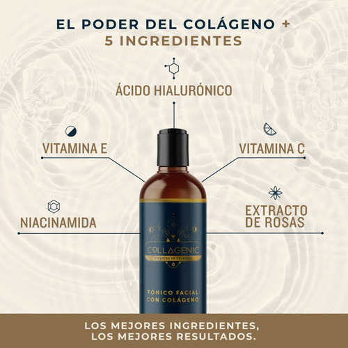 Imagen 3 de 8 de Tonico Facial 500ml Colágeno Vitamina C, E Niacinamida Rosas