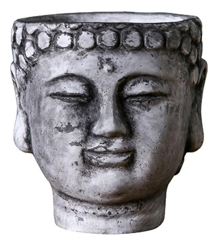 Maceta Con Cabeza De Buda De Cemento, Florero, Escultura