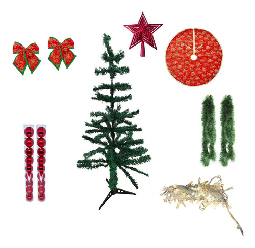 Árvore De Natal Completa Todas Decorações 90cm 70 Galhos Cor Vermelho