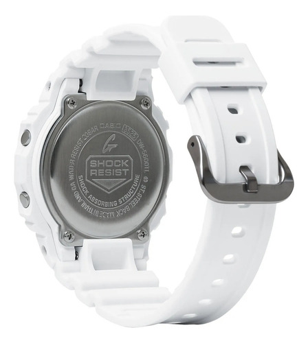 Reloj Casio G-shock Dw-5600 Para Hombre Correa Blanco Bisel Blanco Fondo Azul