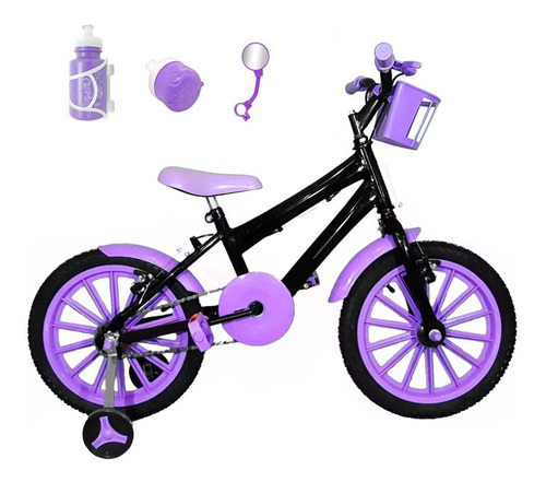 Bicicleta Aro 16 Preta Kit Roxo Com Brindes Bfc0b