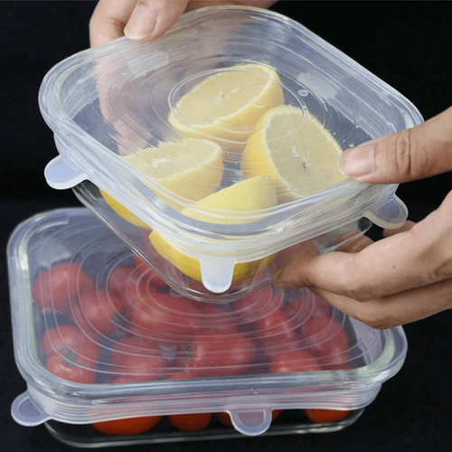 Set X6 Tapas Rectangular De Silicona Reutilizable Ajustable Color Transparente