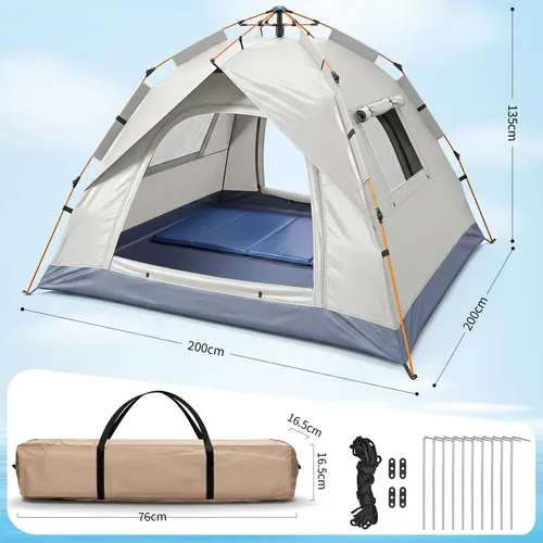 Barraca Camping 3-4p: Resistente Vento Uv50+ Camping Urbano Ouro Pálido