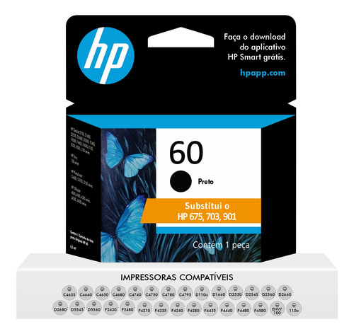 Cartucho Hp 60 Preto F4224 F4480 F4580 D110a D1660 C4680