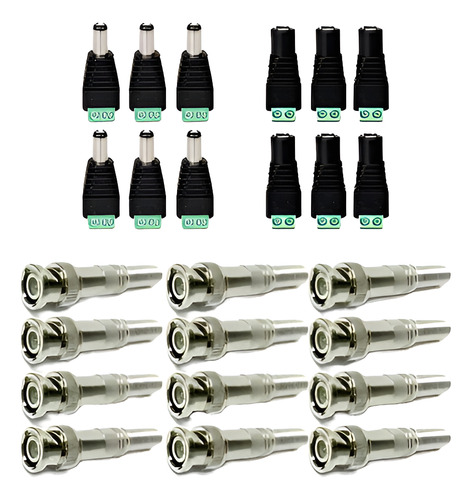 12 Conectores Bnc Mola + 6 P4 Macho E 6 P4 Femea P/ Led Cftv