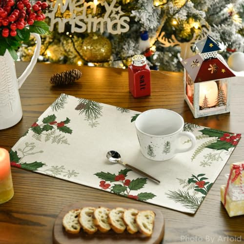 Set De 4 Individuales Navideños De Cono De Pino Holly En Mod