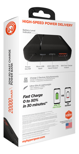 Power Bank De Carga Rápida 20000mah 20w Usb-c Pd Negro