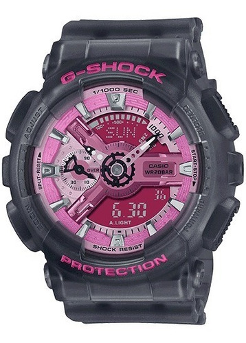Reloj Casio G-shock S Series Gmas110np8 P/hombre Time Square Color De La Correa Negro Color Del Fondo Rosa C