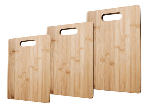 Set X3 Tablas De Picar Madera Bamboo Bambú Con Manija Kuchen