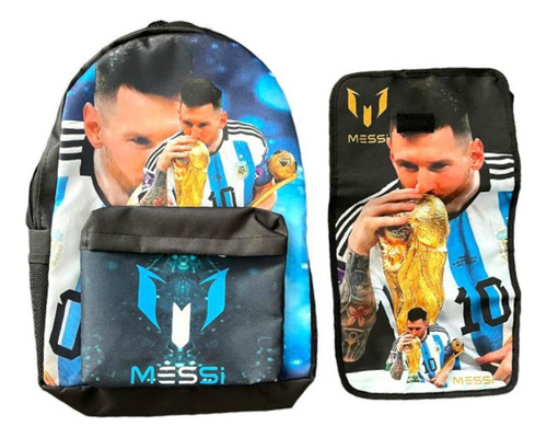 Set Escolar Mochila Messi Con Copa + Cartuchera Desplegable