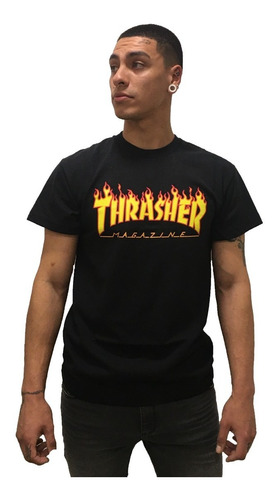 Thrasher Remera M/c Lifestyle Unisex Flame Negro Ras 