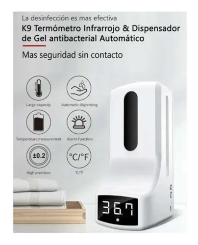 Imagen 3 de 8 de Termómetro Y Dispensador De Alcohol Gel Infrarrojo Digital