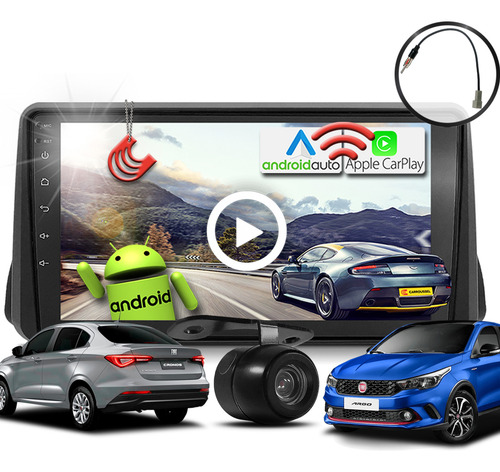 Kit Multimídia 9 Android Chicote Câmera Moldura Argo Cronos