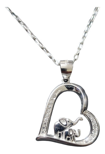 Cadena Collar Corazon Elefante Familia Mujer Plata 925 + Caj