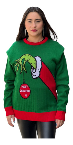 Sueter Navideño / Ugly Sweater Con Mano Gri Y Esfera Adulto