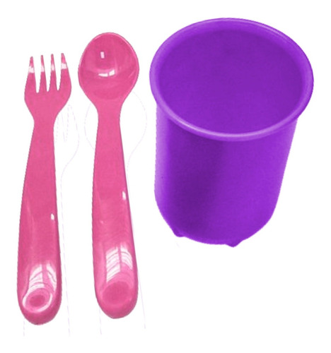 Kit Vajilla Infantil Vaso Tenedor Y Cuchara Plastico