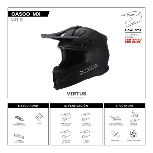 Imagen 3 de 4 de Casco Enduro Negro Rojo Mac Virtus Sharp En Rolling Motors