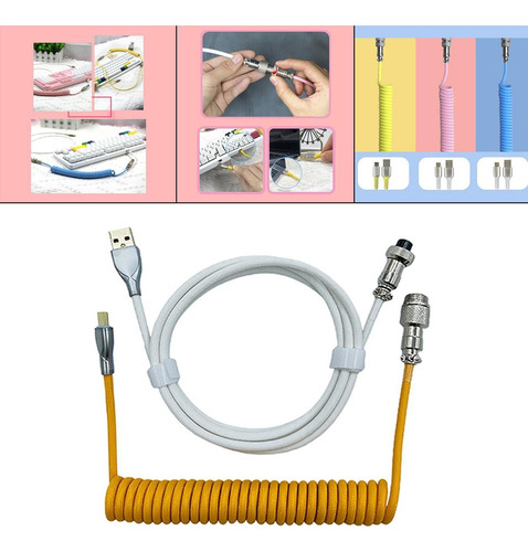 - Cabo Enrolado Usb Para Tipo C Com Plugue De Branco