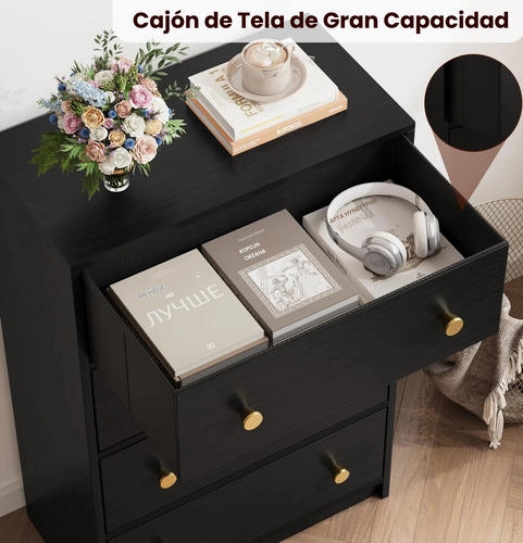 Comoda Cajonera Para Recamara Con Organizador De 3 Cajones Negro