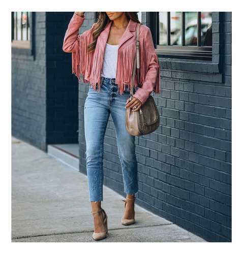 Chaqueta De Mujer De Cuero Estilo Cowboy Con Flecos