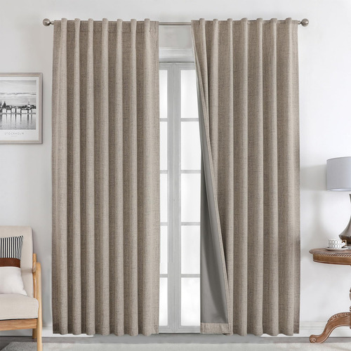 Cortinas De Lino Natural Opacas 2 Paneles 213 Cm