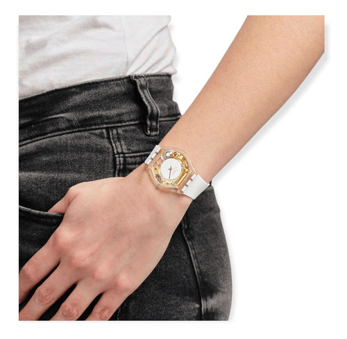 Reloj Swatch Coeur Para Mujer De Silicona Ss08k106 Ss Color de la malla Blanco Color del bisel Blanco Color del fondo Blanco/Dorado
