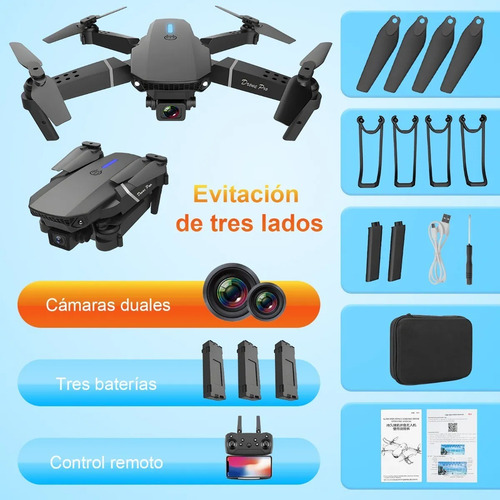 Dron Control Remoto Con Camara 4k Quadcopter 3 Baterias Negro