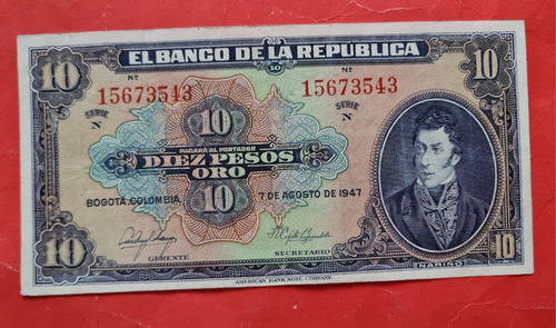 Billete Diez Pesos 1947.