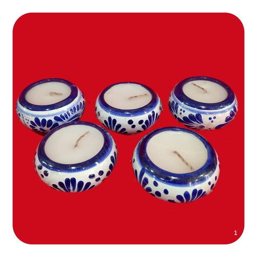 Set De 5 Velas Aromaticas Coco Con Talavera Poblana 8 Cm