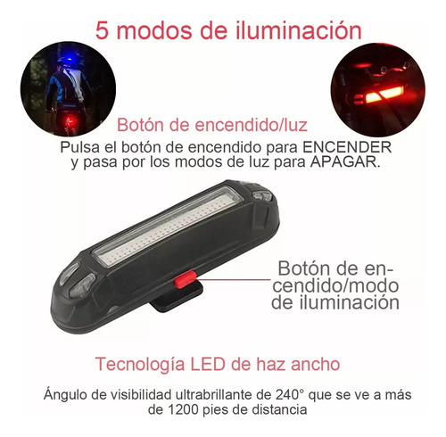 , 2 Luces Led Para Bicicletas Estrobo Usb Recargables 5 Azul - Rojo