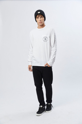 Remera Over Estampada Manga Larga Blanca Penguin