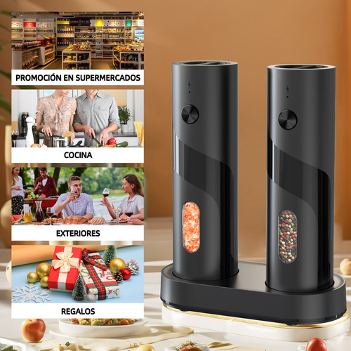 2 Multi-grinders De Sal Y Pimienta Con Base De Carga Y Leds