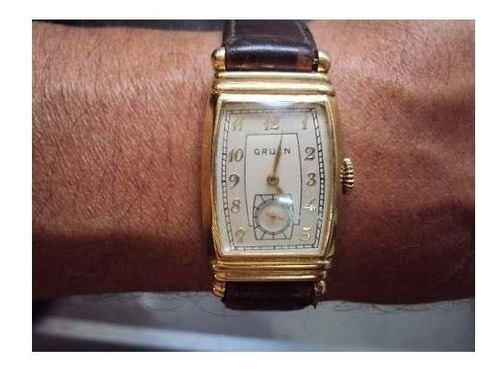 Reloj Hombre ¨gruen¨ Curvo Oro Baño 18 K Vintage Mecanico