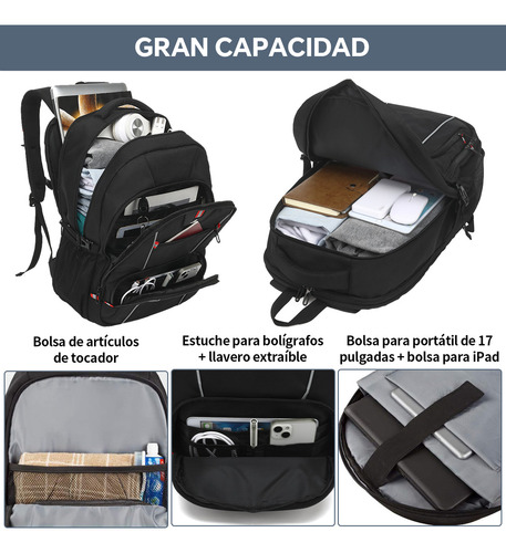 Nomara Mochila De Viaje Laptop 17 Pulgadas Impermeable Antirrobo,mochila Escolar,grande 50l Con Interfaz Usb, Color Negro