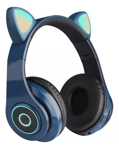 Auriculares Bluetooth plegables con oreja de gato LED de color azul