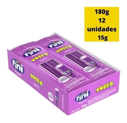 Bala Fini Tubes Sabor Uva Caixa 180g Com 12 Unidades 15g