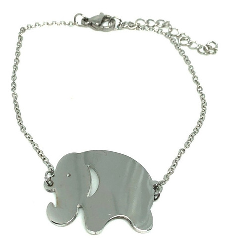 Pulsera Acero Inoxidable Plateada Ajustable Dije Elefante