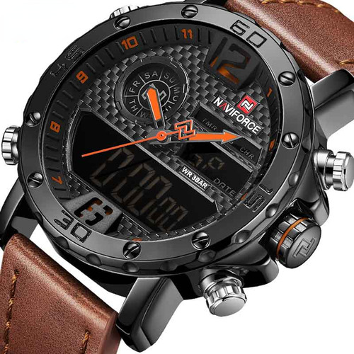 Reloj Militar Digital Naviforce Leather Sports Quartz Led