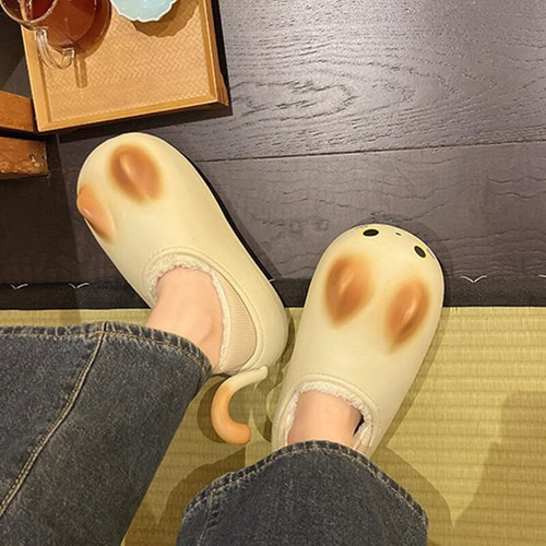Zapatillas De Felpa Impermeables Con Cola De Gato Extraíble