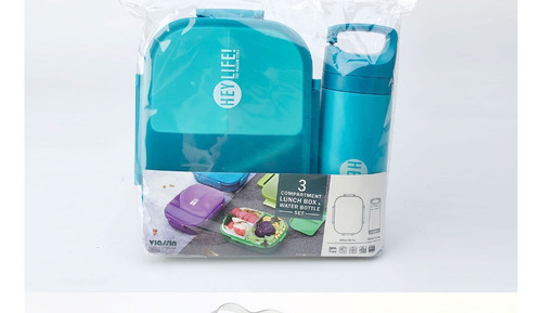 Lonchera Lonch Box Con Vaso Térmico Y Cubierto Azul 1pz