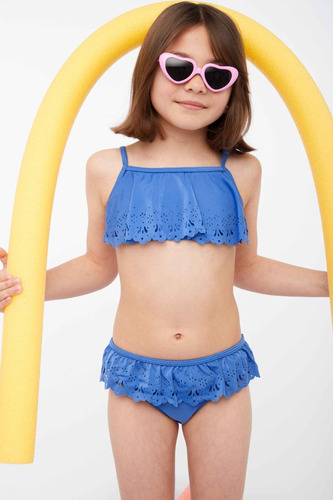 Bikini  Malla Traje Baño Niña Pimenton Volado Azul 