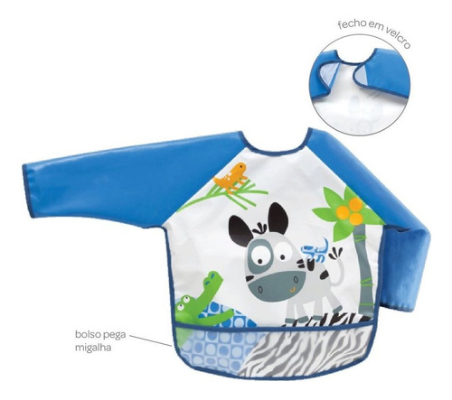 Babador Avental Impermeável Com Manga Longa E Bolso Buba Cor Azul Azul Tamanho UN